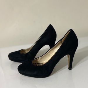 Franco Sarto 7.5 Black Leather Upper Suede Heels